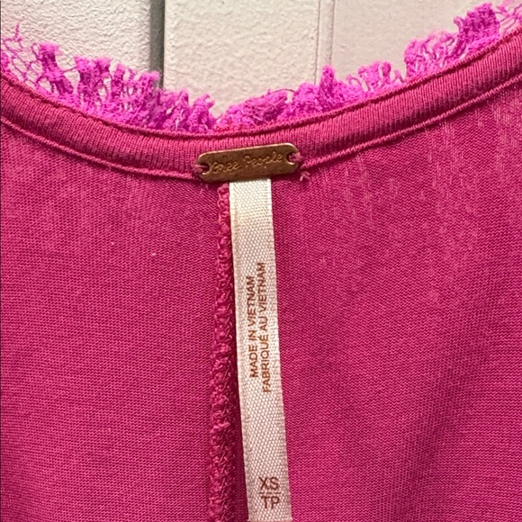 ✨Free People✨Wild Pink A-line Swing Dress V-neck Fuschia Stretch Lace Raw Hem XS - Picture 5 of 10